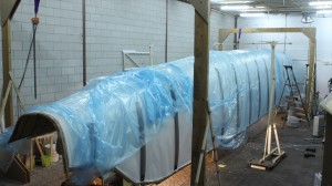 Unfold the 6 meter wide vacuum bag from keel